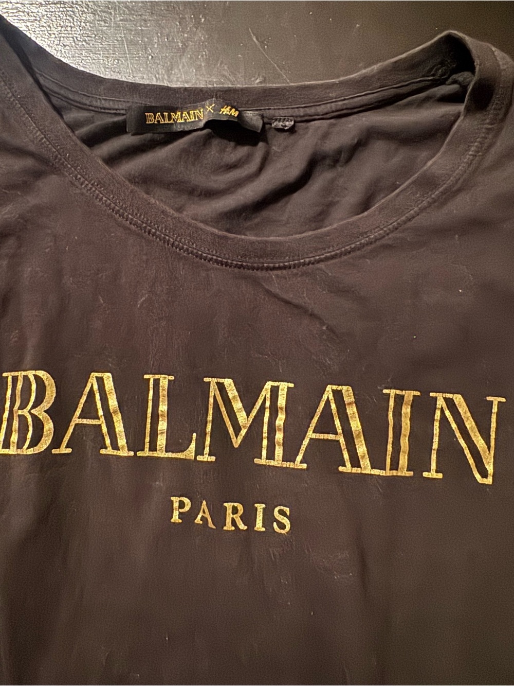 Balmain x H&M Black Tee with Gold Logo Detail (cut off for muscle tee)